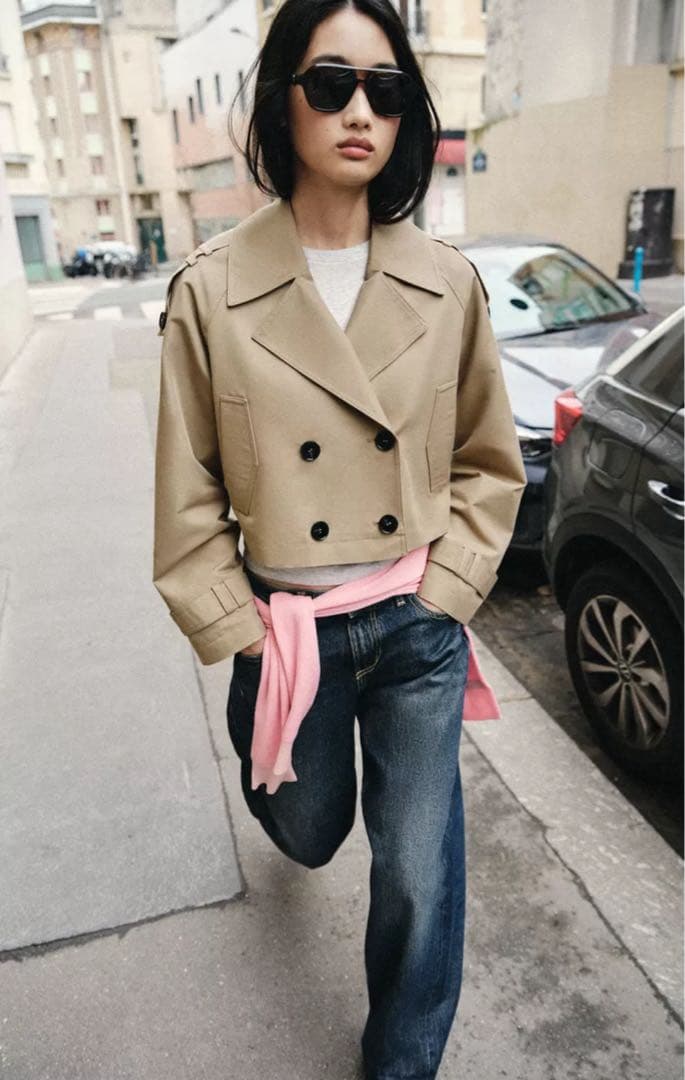 新品未使用　ZARA ショートダブルブレストトレンチコート　Lサイズ