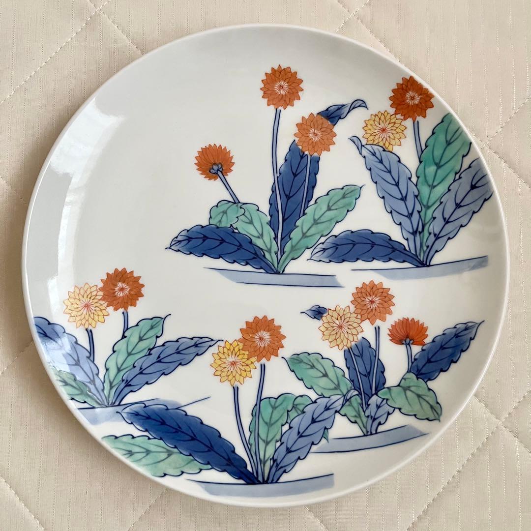 鍋島藩御庭焼　魯山　染錦　蒲公英画　陶額　たんぽぽ絵　皿　和食器　飾り皿