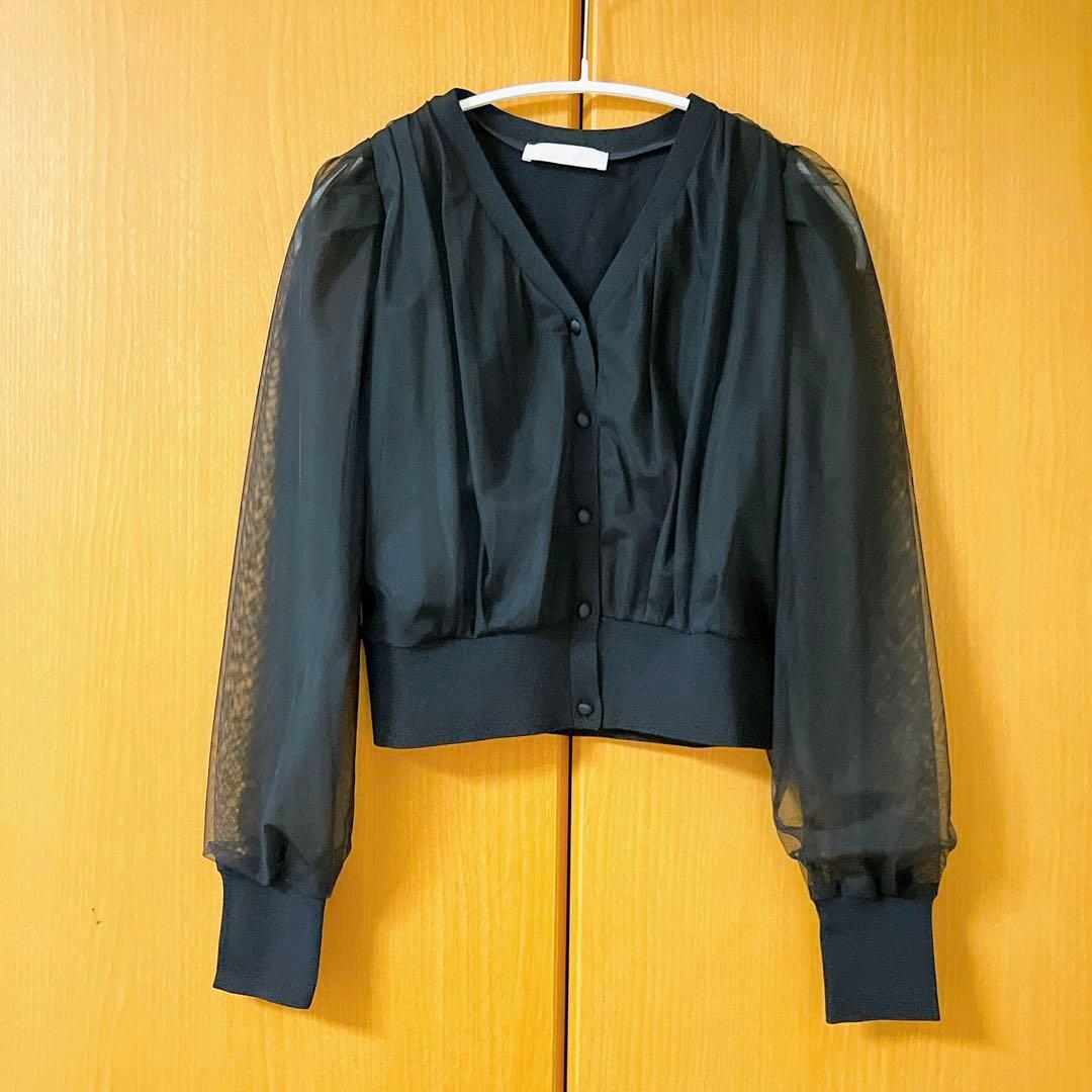 【新品タグ付き】コサージュ付きチュールレイヤードカーディガン 36 セルフォード