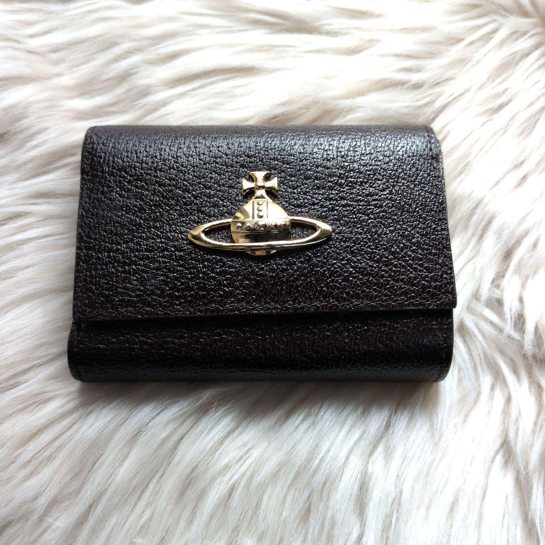 Vivienne Westwood 牛革 三つ折り財布 ダークブラウン オーブ