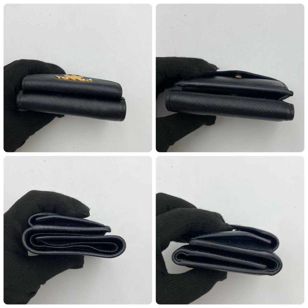 【美品】プラダ 三つ折り財布 サフィアーノ メタルロゴ 小銭入れ付／