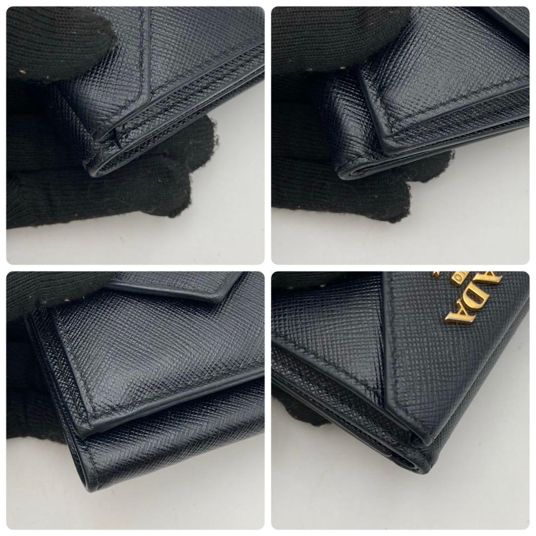 【美品】プラダ 三つ折り財布 サフィアーノ メタルロゴ 小銭入れ付／