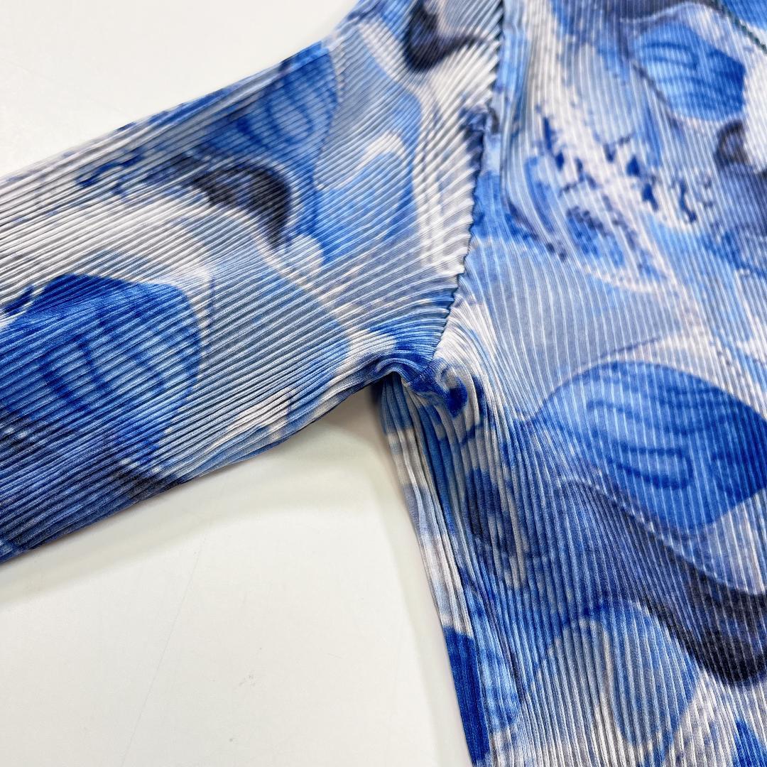 ISSEY MIYAKE FETE 総柄 プリーツ ジャケット ブルー系 2 M