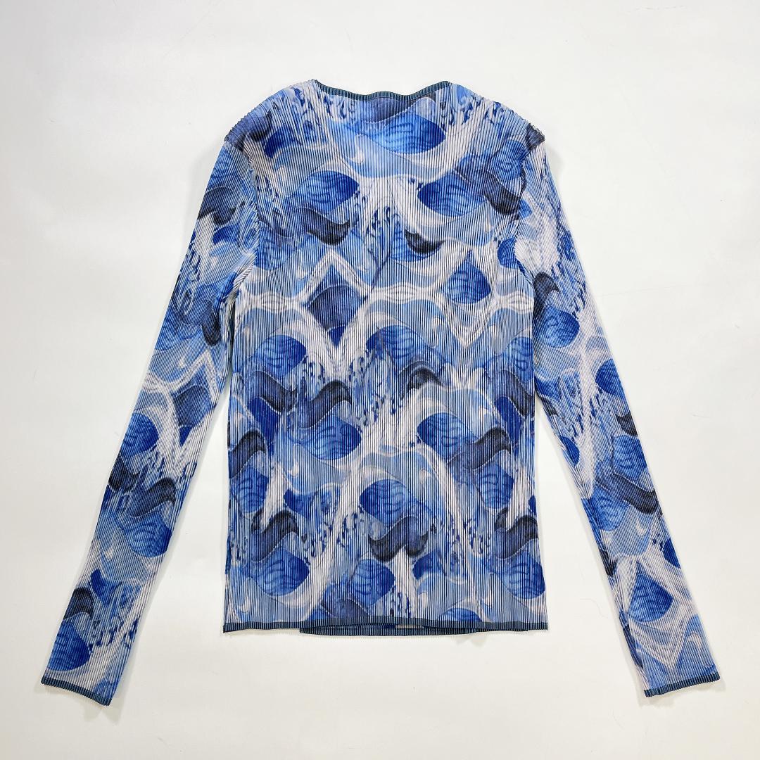 ISSEY MIYAKE FETE 総柄 プリーツ ジャケット ブルー系 2 M