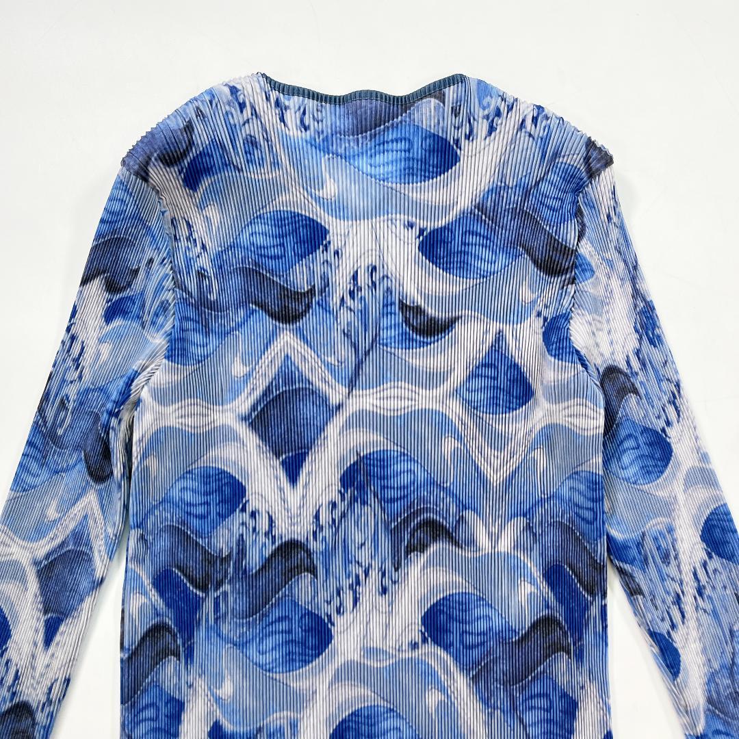 ISSEY MIYAKE FETE 総柄 プリーツ ジャケット ブルー系 2 M