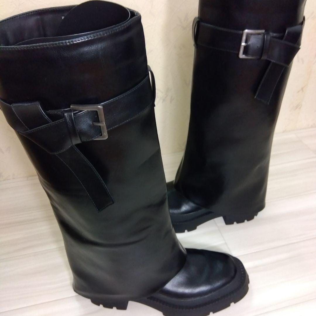 ZARA ザラ ニーハイゲートル黒ブラックロングブーツ38