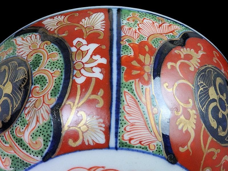 大聖寺伊万里　金襴手　唐子に桜花　金唐草に花の図　蓋茶碗D074AS-fbvq