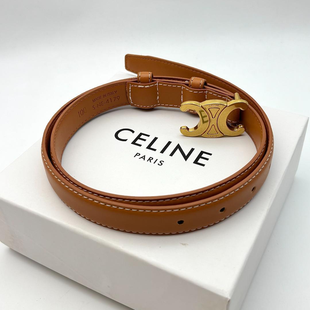 Celine セリーヌ ベルト トリオンフ金具 レザー ブラウン 100
