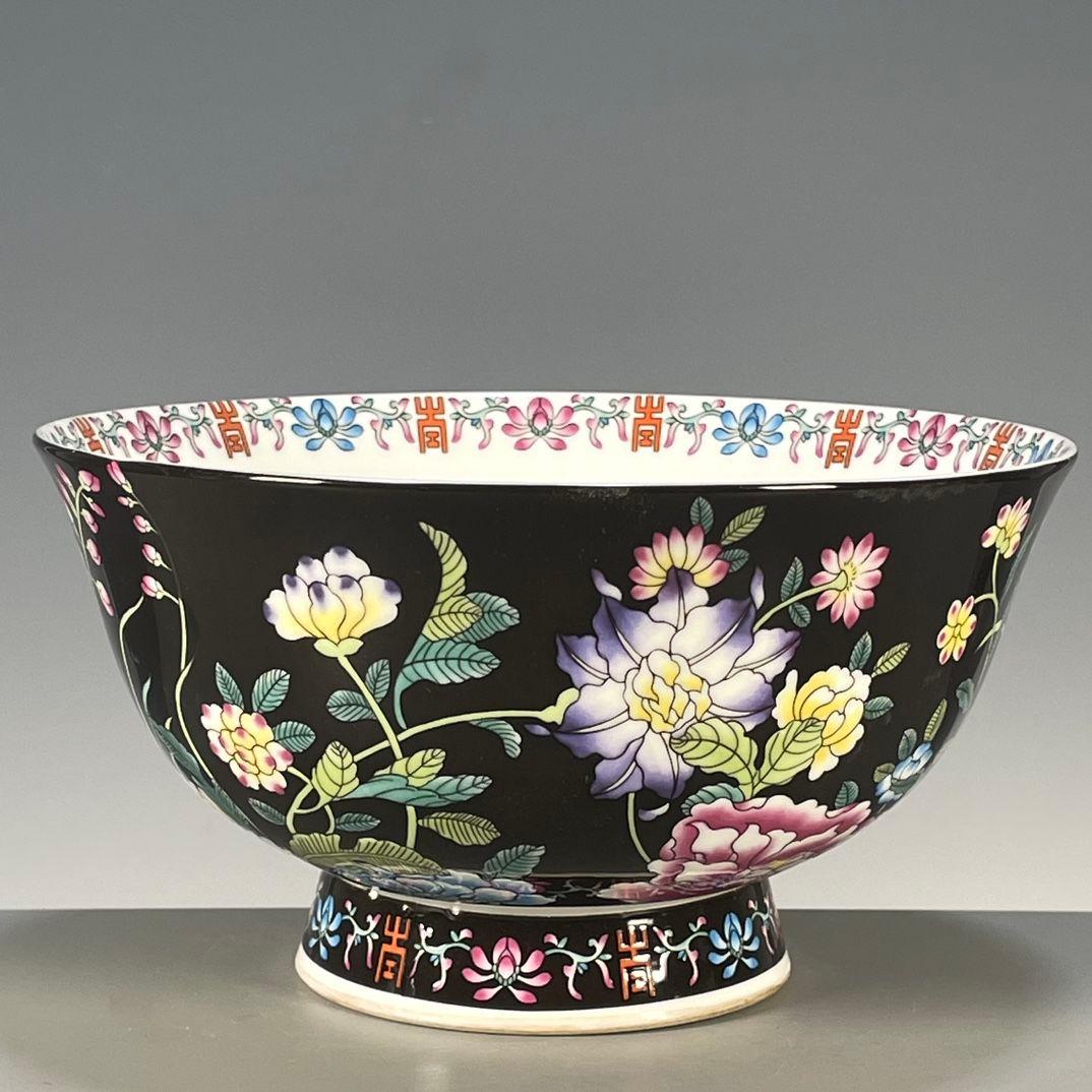 清乾隆黒釉花碗 景徳鎮 陶磁器 装飾品 現代工芸品 美術品 置物