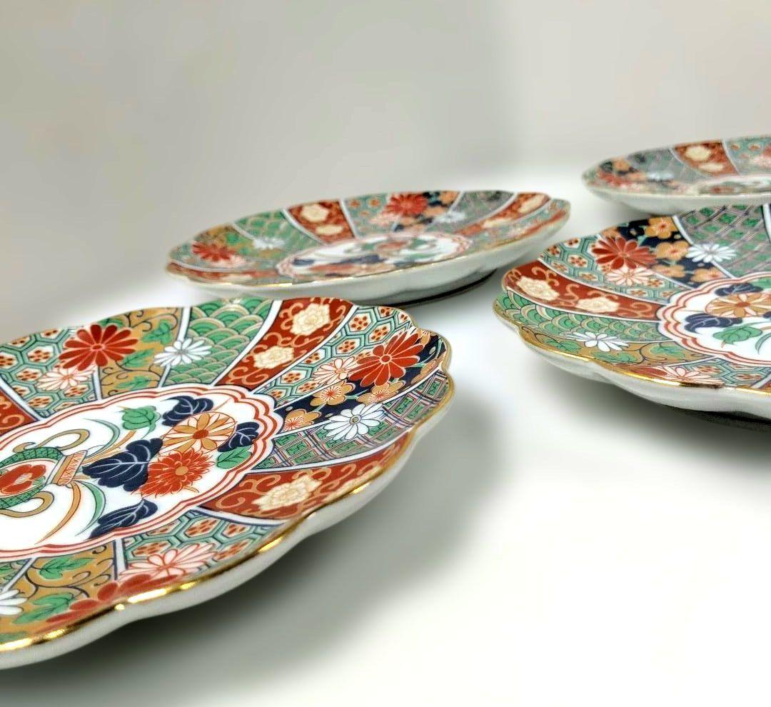 有田焼 陶扇窯 錦絵 金彩色絵 菊皿 赤絵 5枚セット