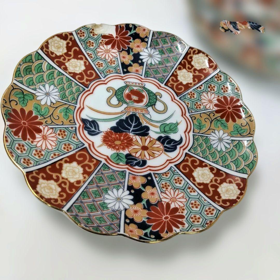 有田焼 陶扇窯 錦絵 金彩色絵 菊皿 赤絵 5枚セット