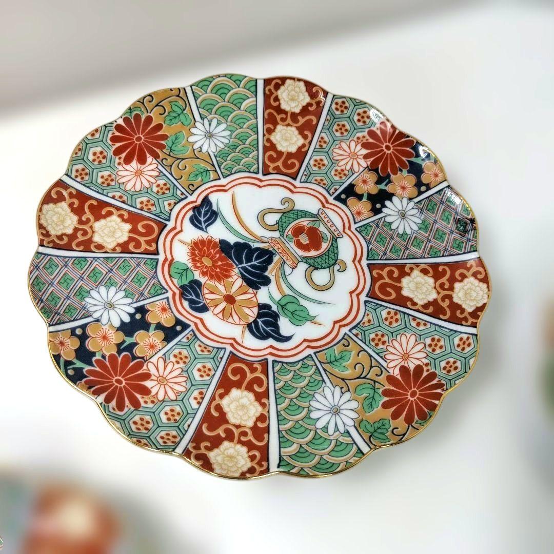 有田焼 陶扇窯 錦絵 金彩色絵 菊皿 赤絵 5枚セット