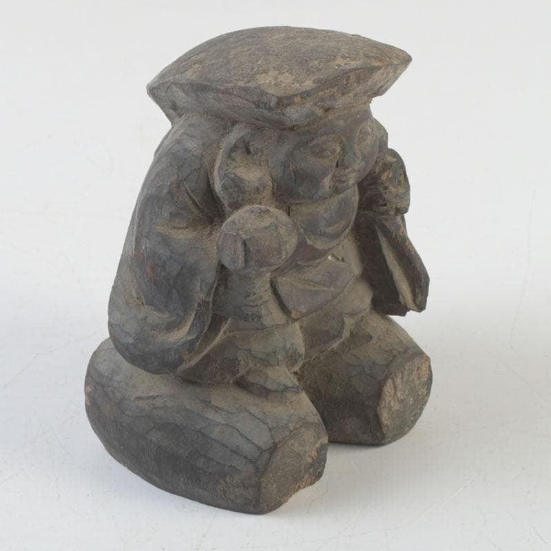 時代木彫　大黒天像　置物　書付時代箱　C　9877