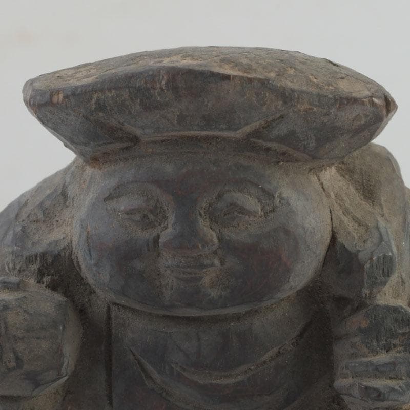 時代木彫　大黒天像　置物　書付時代箱　C　9877