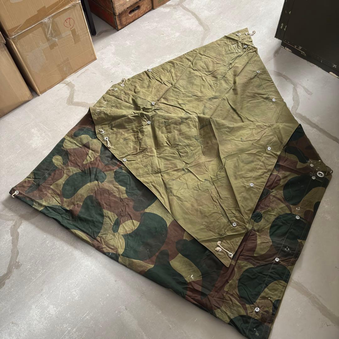 ②ベルギー軍実物 50s ブラッシュストロークカモ テント 軍幕 パップテント