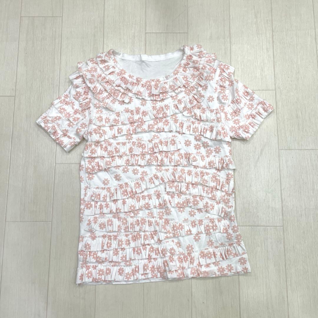cccmalie シーマリー フロッキー花柄 フリルTシャツ 38 ピンク 美品