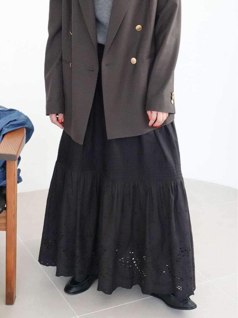 Spick and Span 25AWエンブロイダリーレーススカートブラック38