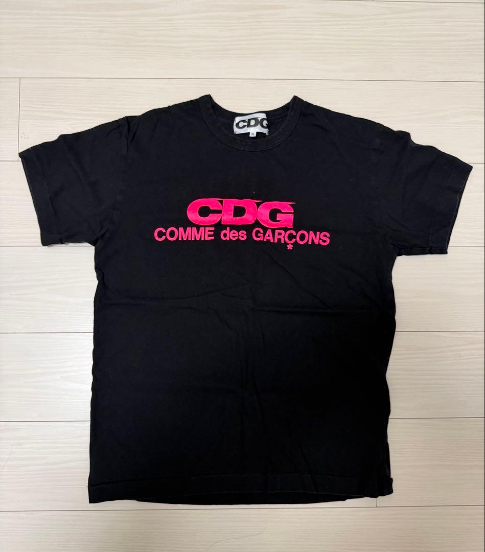 CDG コムデギャルソン ピンクロゴ Tシャツ 黒 XL