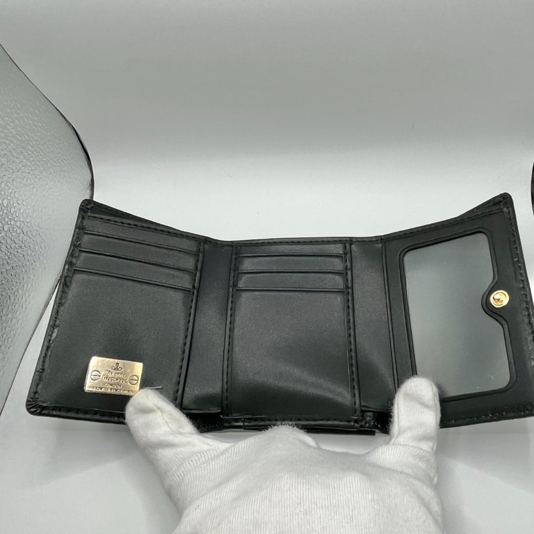 Vivienne Westwood 折財布 定番 型押しマット 折財布 黒 金
