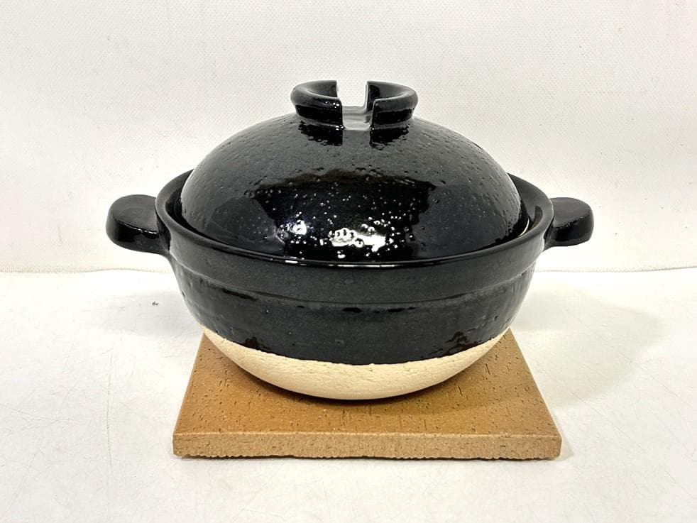 伊賀焼窯元 長谷園のかまどさん 二合炊き CT-03 直火専用 鍋敷き・箱付き