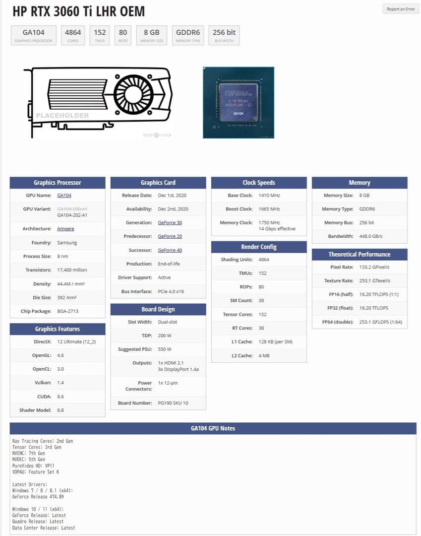【動作良好】GEFORCE RTX 3060ti 8GB 中古
