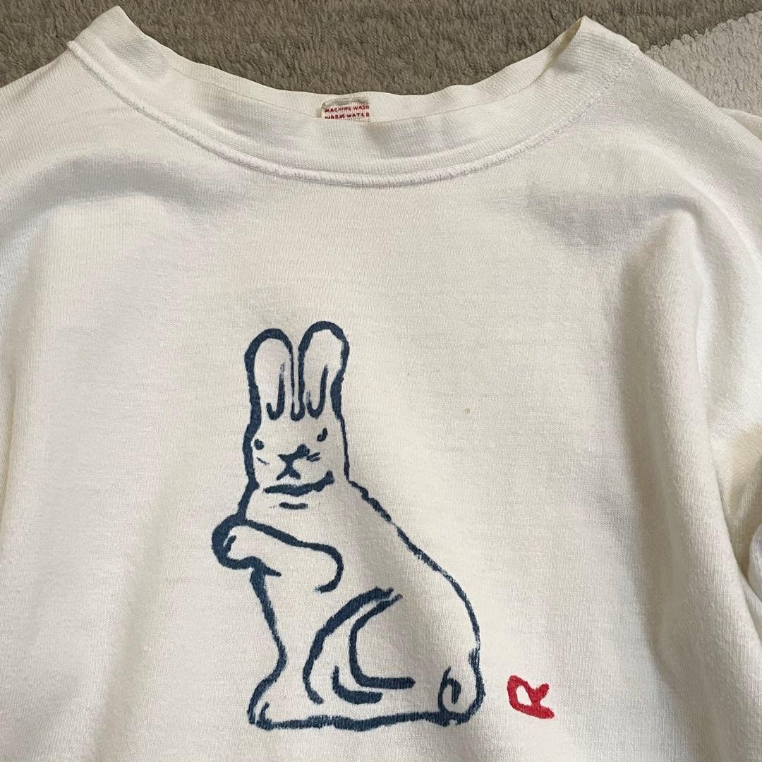 45R 45rpm うさぎ Tシャツ/インディゴ染めプリント/サイズ4/Lサイズ