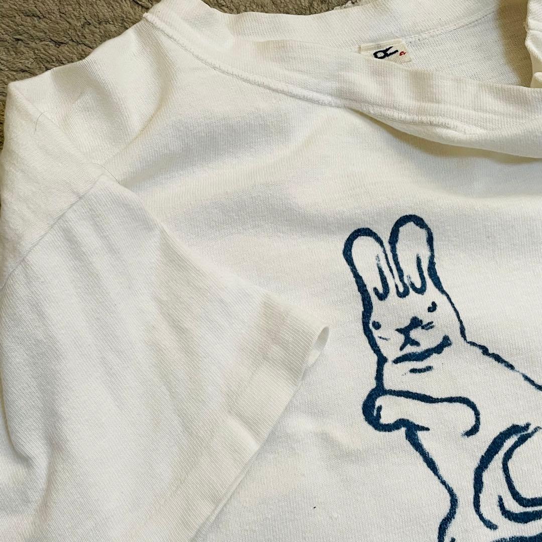 45R 45rpm うさぎ Tシャツ/インディゴ染めプリント/サイズ4/Lサイズ