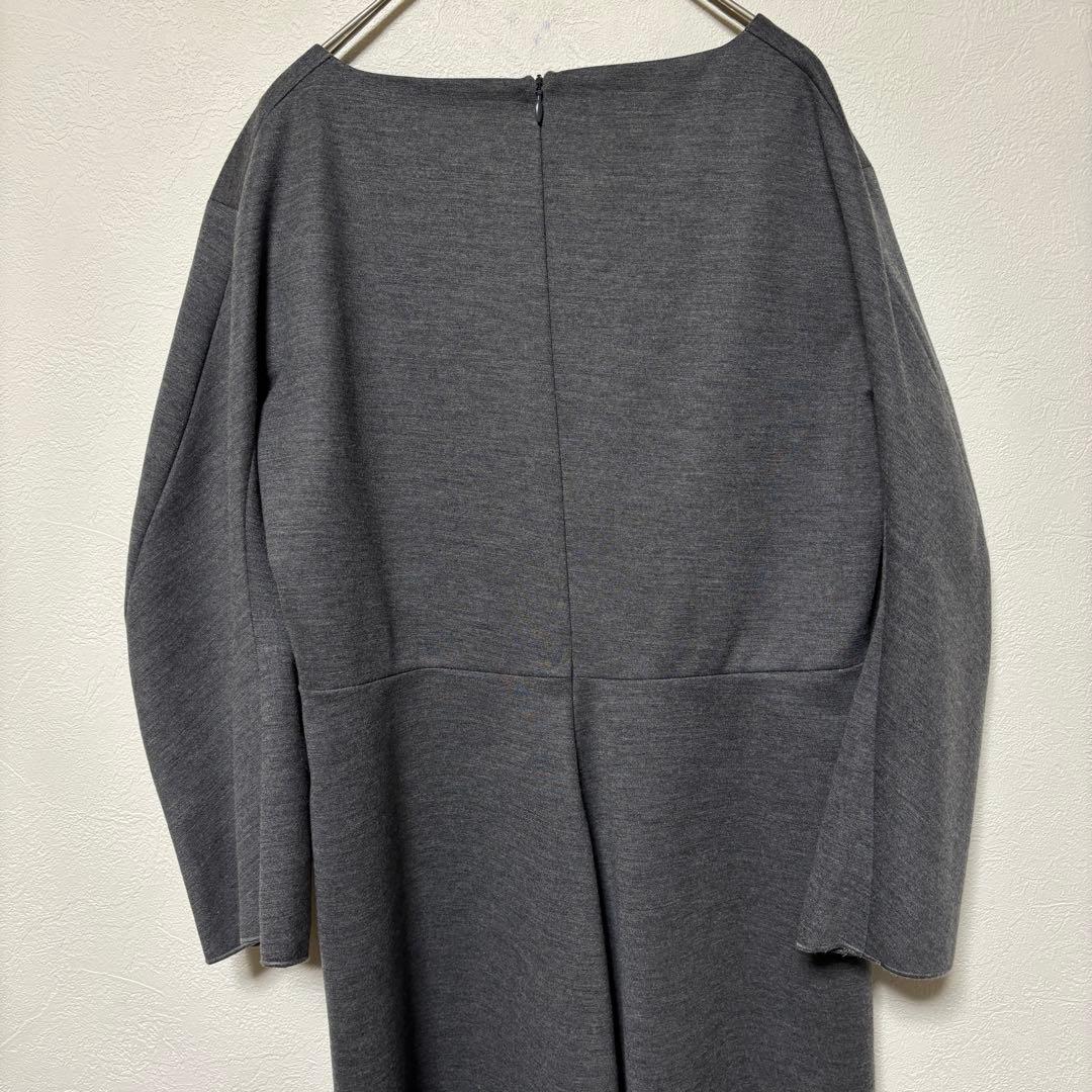 JIL SANDER グレー ウールワンピース　立体　イタリア製　ストレッチ