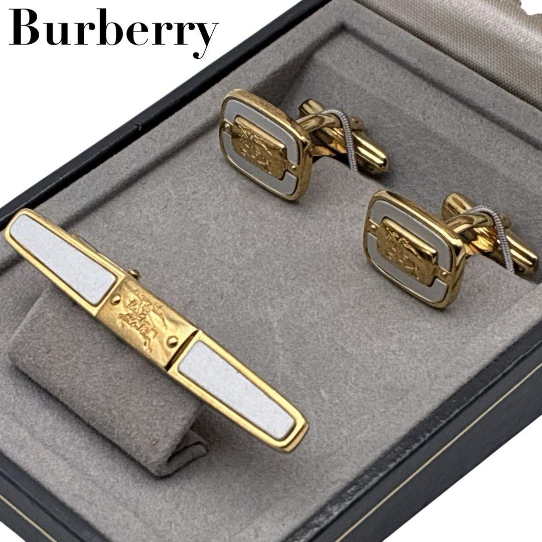 美品✨BURBERRY バーバリー カフス ネクタイピン セット ロゴ ゴールド
