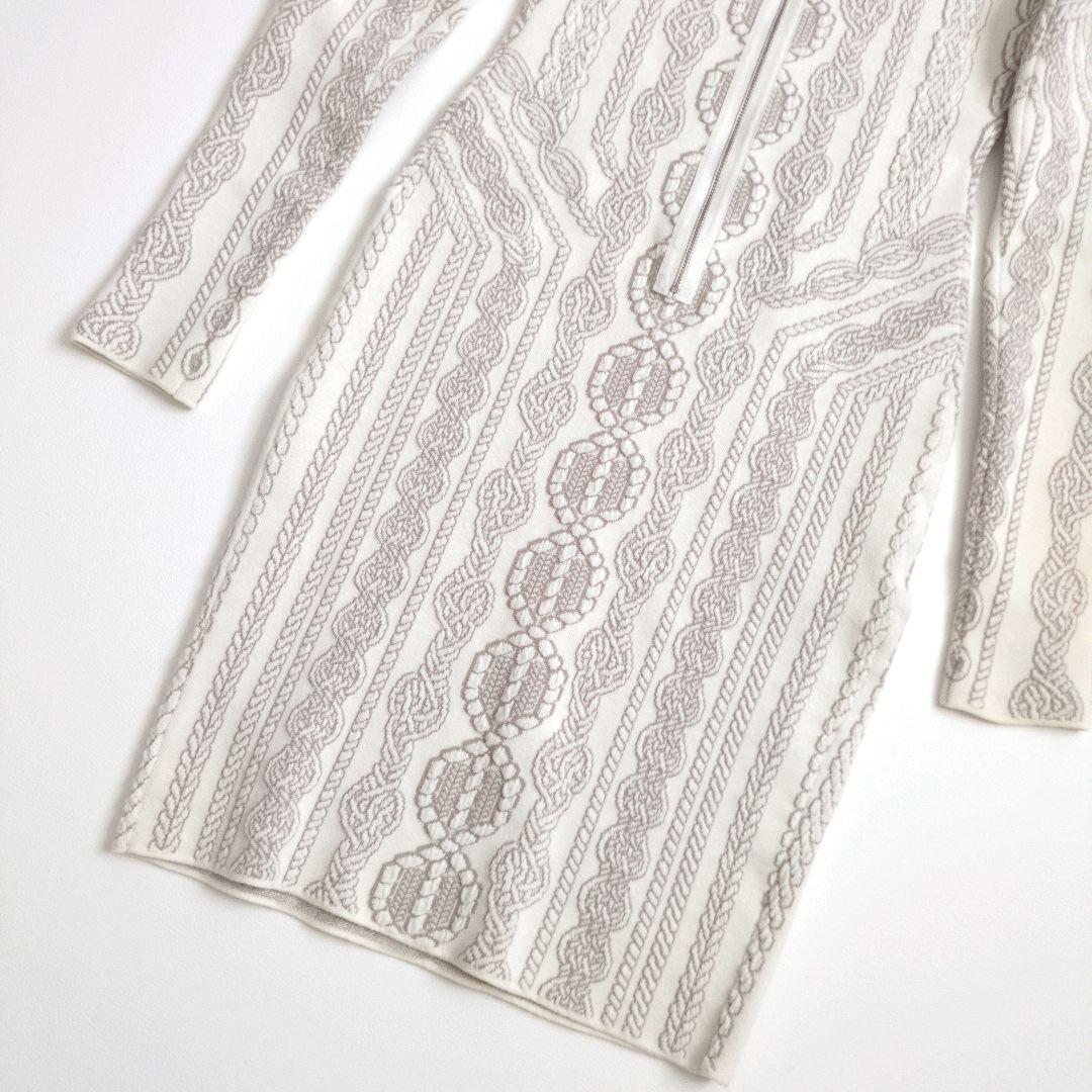 BCBGMAXAZRIA ニットワンピース ミディ丈 長袖 ホワイト XXS