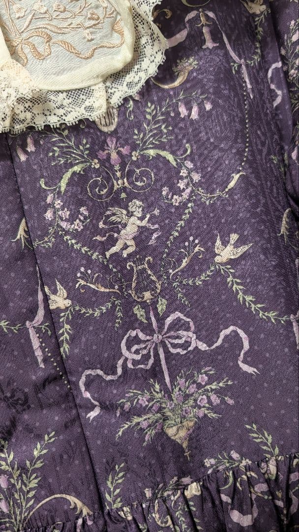 Angel Flower Wall 天使柄アンティーク風刺繍襟ワンピースセット