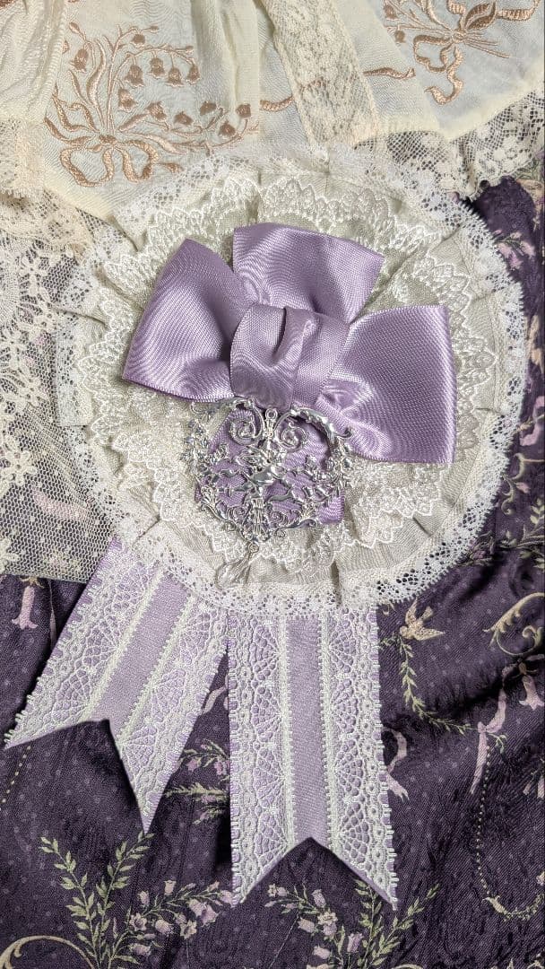 Angel Flower Wall 天使柄アンティーク風刺繍襟ワンピースセット