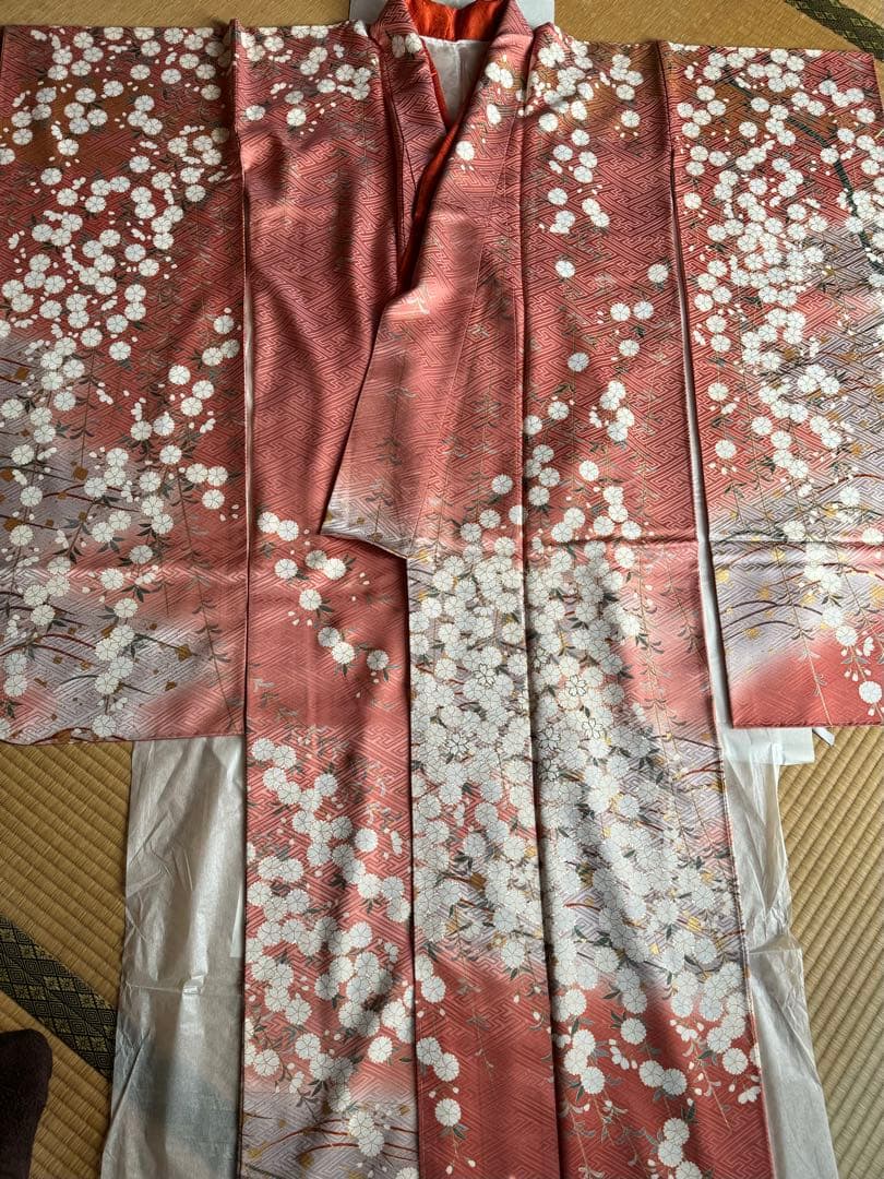 鈴乃屋　しだれ桜振袖袋帯セット　丸洗い済み