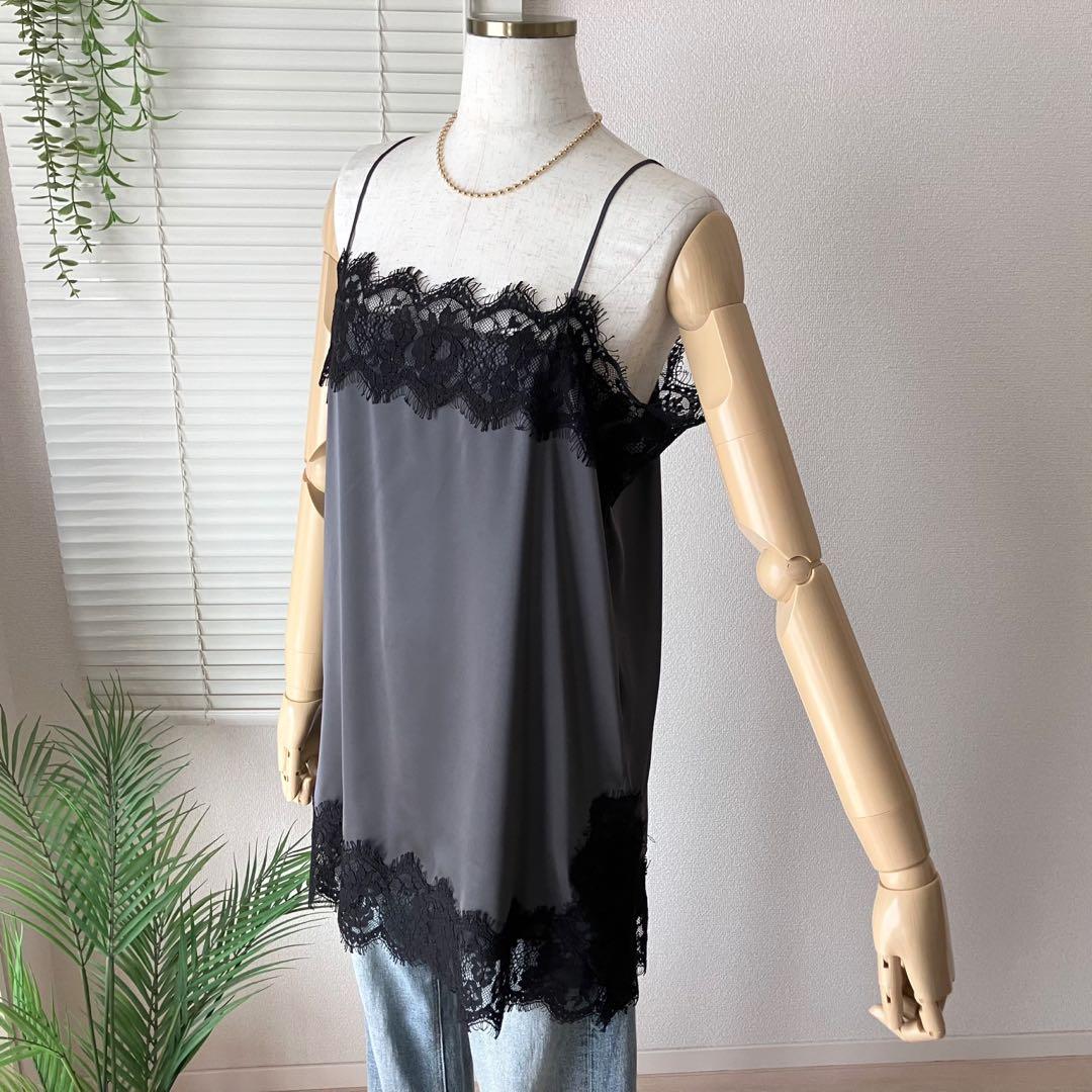 【2026SS】relume サテンレースキャミソール グレー×ブラック