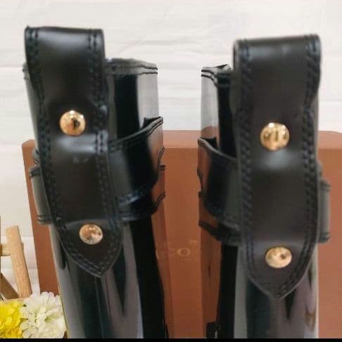 ほぼ未使用 コーチ COACH ターンロック ベルト レインブーツ 黒 金金具