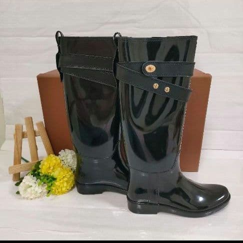 ほぼ未使用 コーチ COACH ターンロック ベルト レインブーツ 黒 金金具