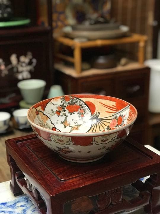 明治期 欧米輸出向き 里帰り　 手描き　金彩赤絵　九谷焼　茶道具？　中鉢？