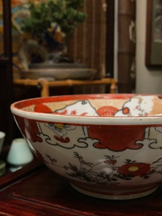 明治期 欧米輸出向き 里帰り　 手描き　金彩赤絵　九谷焼　茶道具？　中鉢？