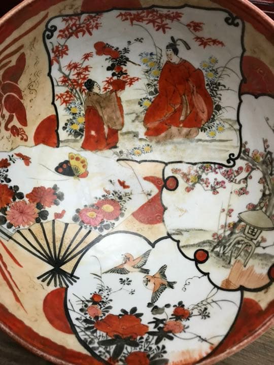 明治期 欧米輸出向き 里帰り　 手描き　金彩赤絵　九谷焼　茶道具？　中鉢？