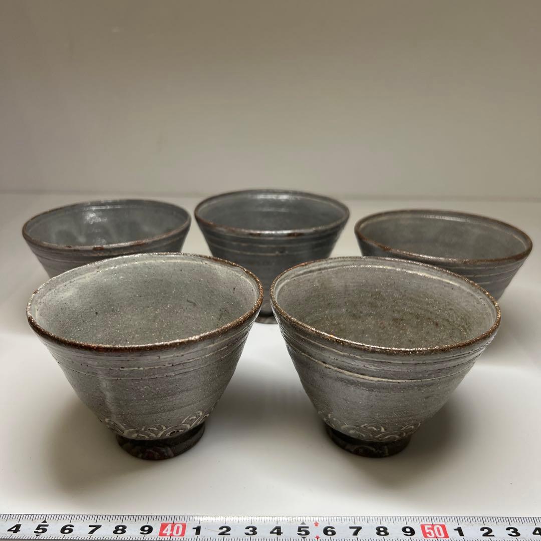 延寿造　三島　汲出碗5点　木箱付　口径約10㎝　東Y7-0605①タニチ