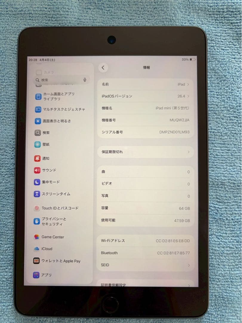 iPad mini ５世代　64GB Wi-Fiモデル　スペースグレー