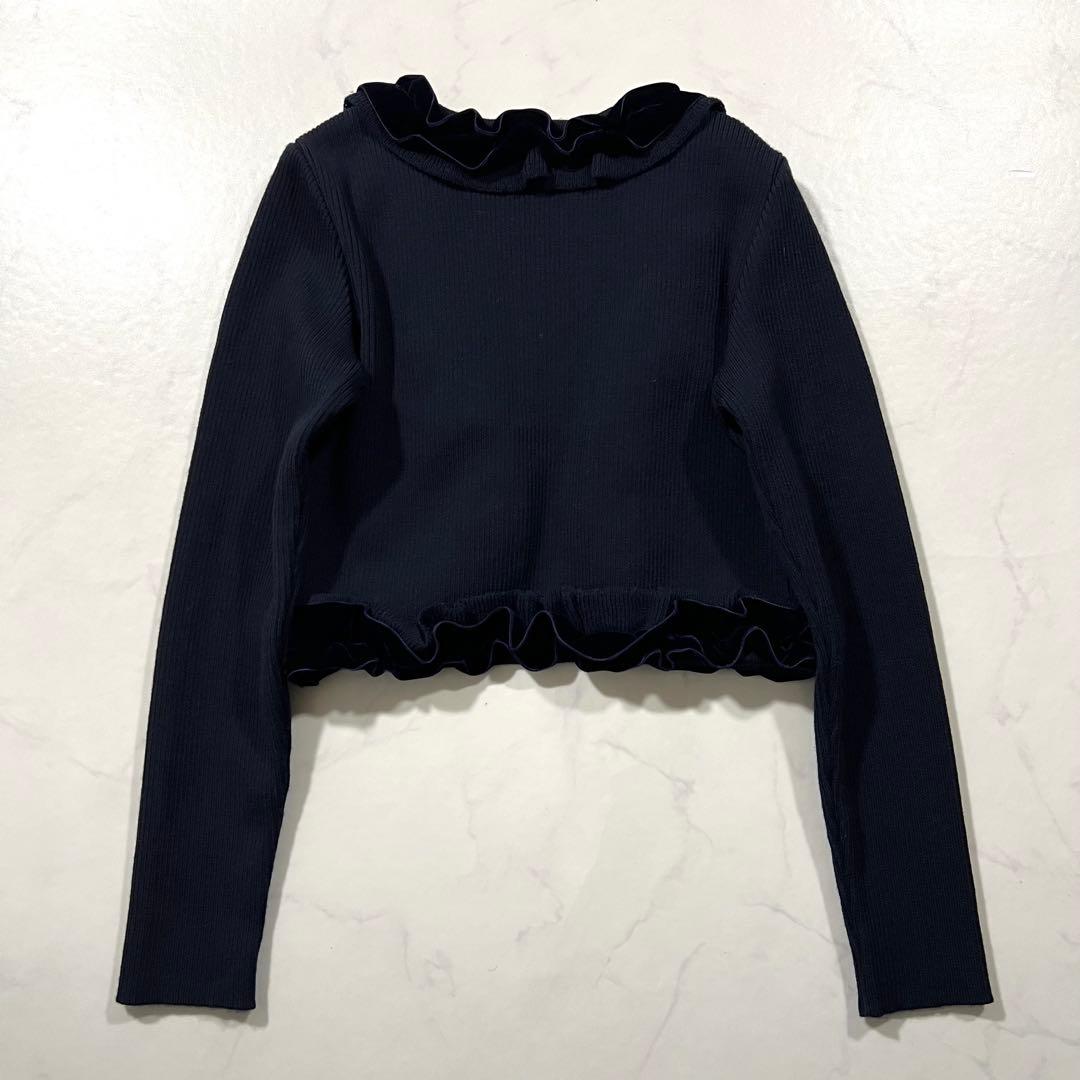 Rene ルネ ボレロ カーディガン ニット フリル ベロア切替 36 ネイビー