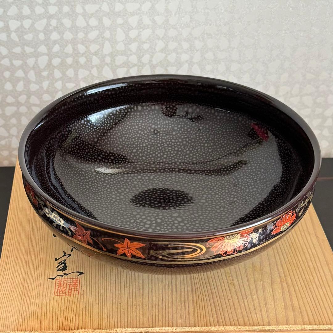如泉造 白峰窯 油滴天目 菓子鉢 天目釉鉢