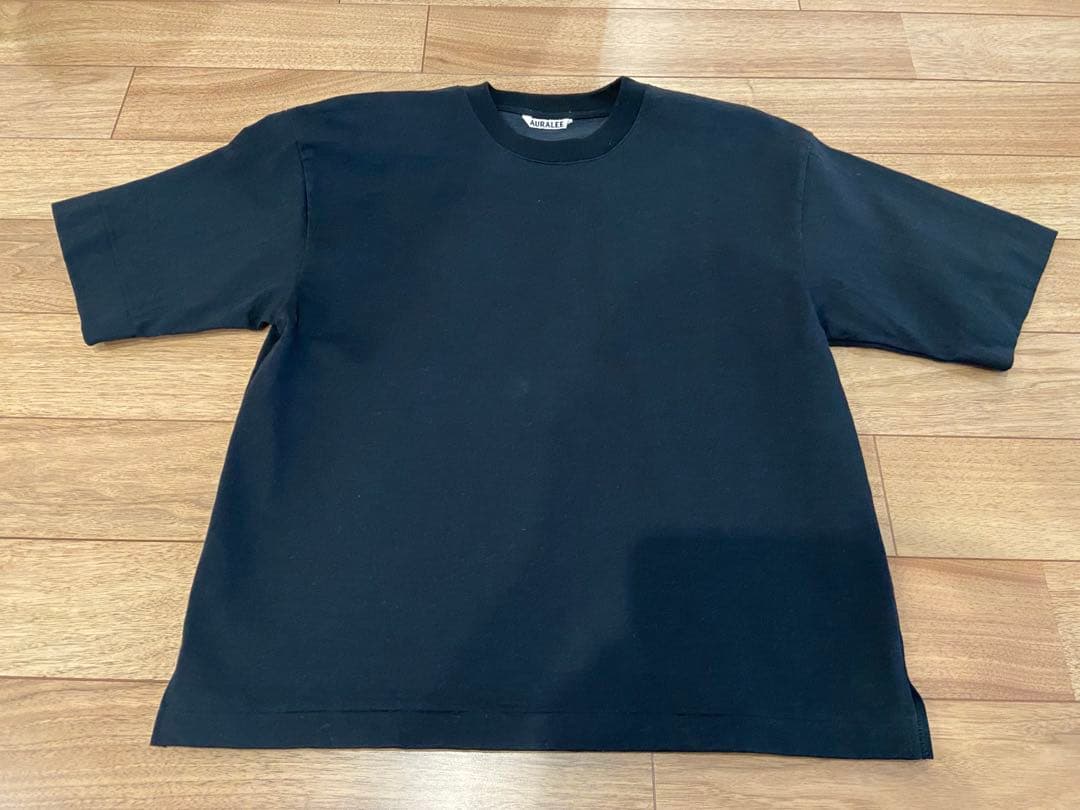 オーラリー　スタンドアップティシャツ　黒 コットン 半袖Tシャツ