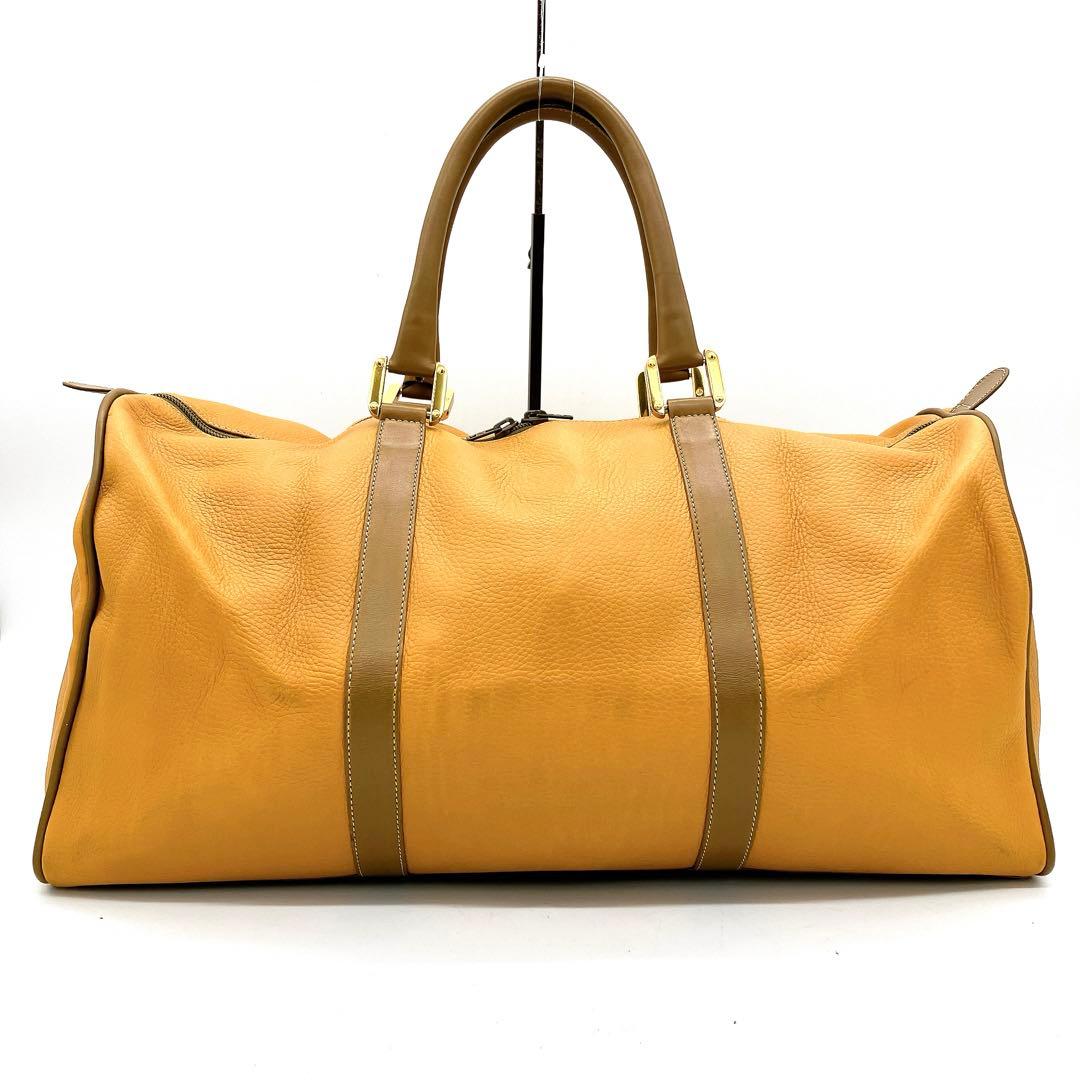 【LOEWE】ボストンバッグ　アナグラム型押し　オレンジ　レザー　ゴールド金具.