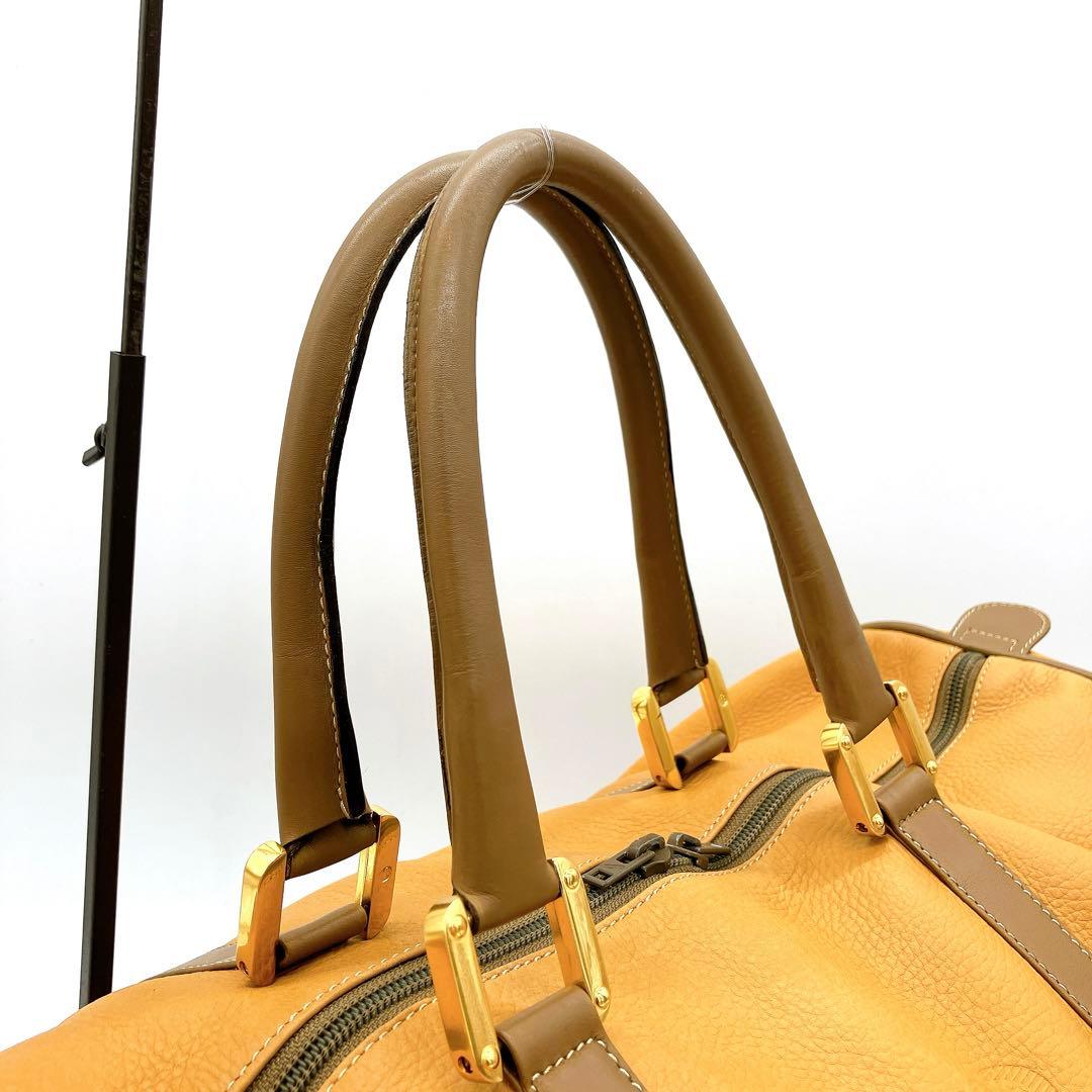 【LOEWE】ボストンバッグ　アナグラム型押し　オレンジ　レザー　ゴールド金具.