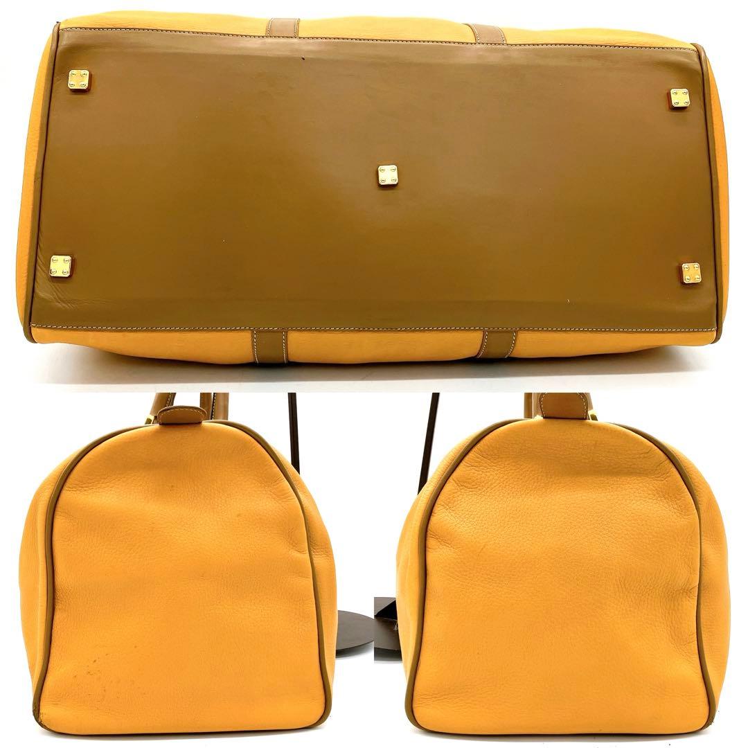 【LOEWE】ボストンバッグ　アナグラム型押し　オレンジ　レザー　ゴールド金具.