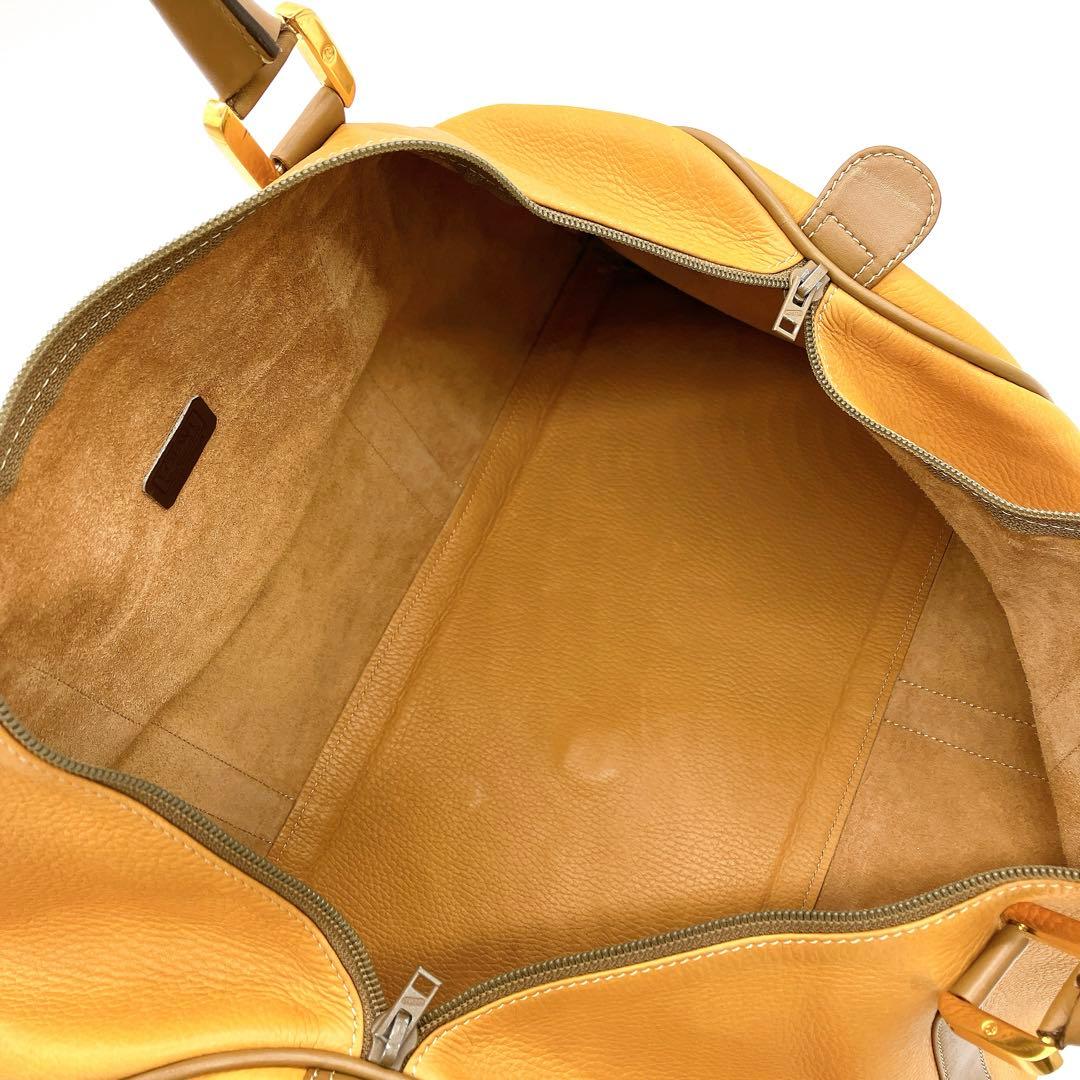 【LOEWE】ボストンバッグ　アナグラム型押し　オレンジ　レザー　ゴールド金具.