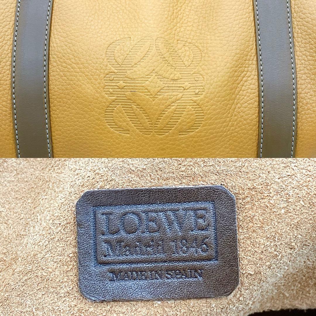 【LOEWE】ボストンバッグ　アナグラム型押し　オレンジ　レザー　ゴールド金具.