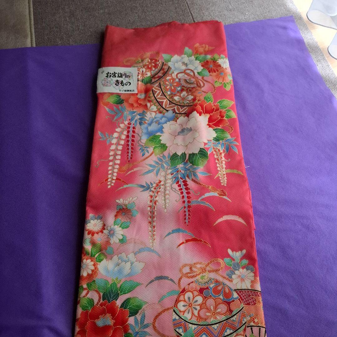 お宮参り用 花柄サーモンピンク掛け着